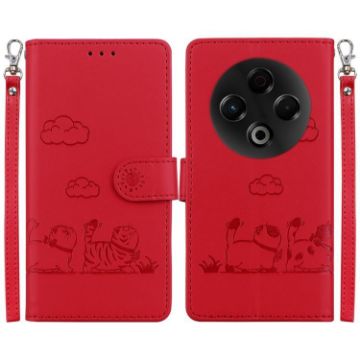 Tecno Spark 30 4G Red RFID Leather Phone Case with Cute Cats Design - 1