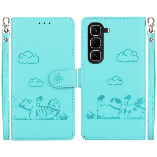 Infinix Hot 50 Pro+ 4G Green RFID Leather Phone Case with Cute Cats - 1