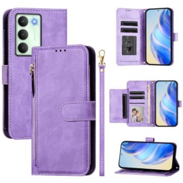 Realme 14x/C75 5G/V70 Purple Leather Wallet Phone Case with Multi-Card Slots - 1