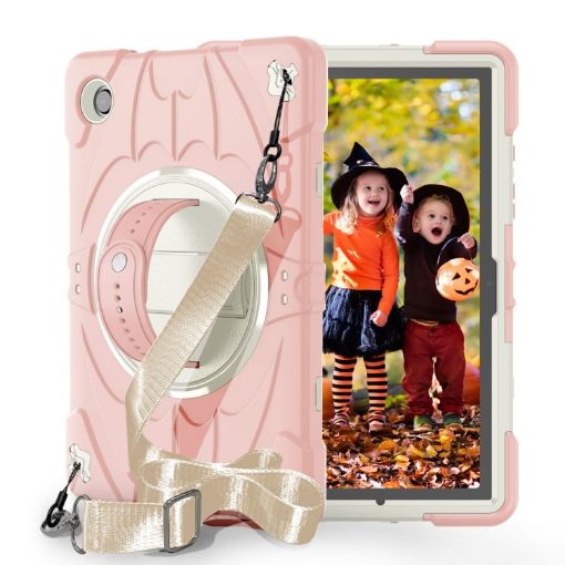 Samsung Galaxy Tab A8 Pink White Bat Hand Grip Turntable Stand Case - 1