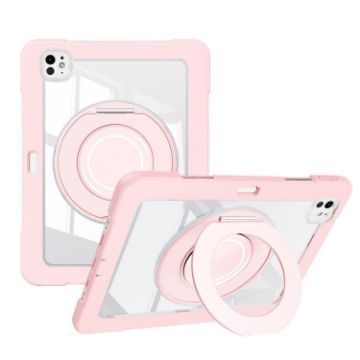 iPad Pro 13 2024 Pink Crystal Armor Hybrid Case with Pen Slot - 1