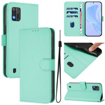 ZTE Blade A52 Lite Mint Green Leather Phone Case with Lanyard - 1