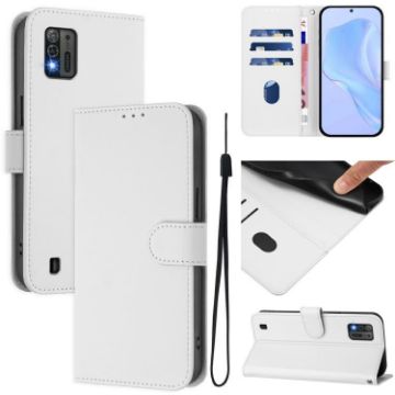 ZTE Blade A52 Lite White Leather Phone Case with Lanyard - 1