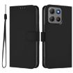 Moto G15 Black Leather Phone Case with Lanyard - Solid Color Skin Feel - 2