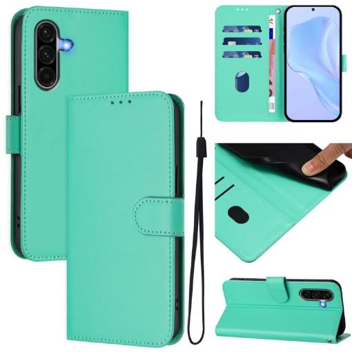 Samsung Galaxy A56 5G Green Leather Phone Case with Lanyard - 1
