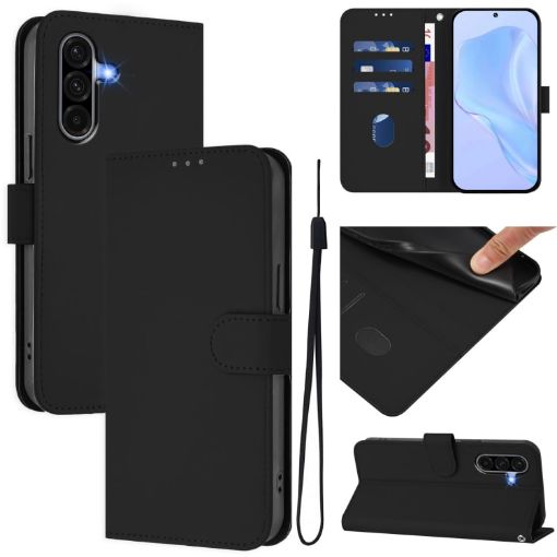Samsung Galaxy A56 5G Black Leather Phone Case with Lanyard - 1