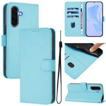 Samsung Galaxy A56 5G Sky Blue Leather Phone Case with Lanyard - 1