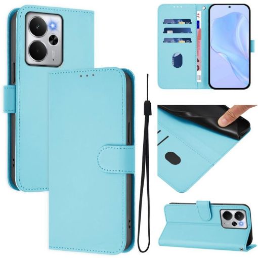 Realme 14 5G/14T 5G Leather Phone Case with Lanyard - Sky Blue - 1