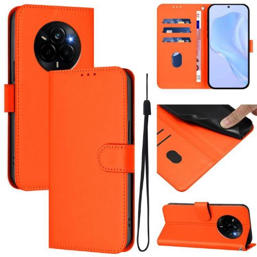 Realme Narzo 80 Pro Orange Leather Phone Case with Lanyard - 1
