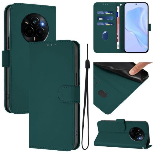 Realme Narzo 80 Pro Dark Green Leather Phone Case with Lanyard - 1