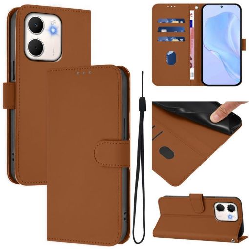 OPPO A5X Leather Phone Case with Lanyard - Brown, 4G/5G Global - 1