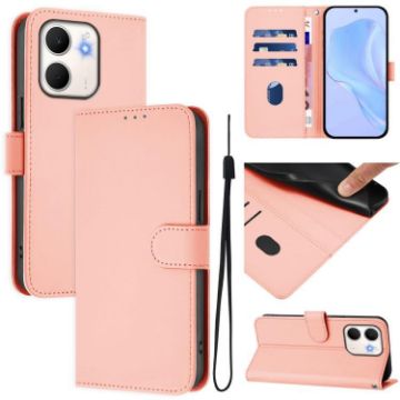 OPPO A5X 4G/5G Pink Leather Phone Case with Lanyard - Solid Color - 1