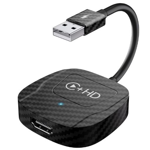 USB & HDMI Wired to Wireless CarPlay Adapter - Square Carbon Fiber Design - 1