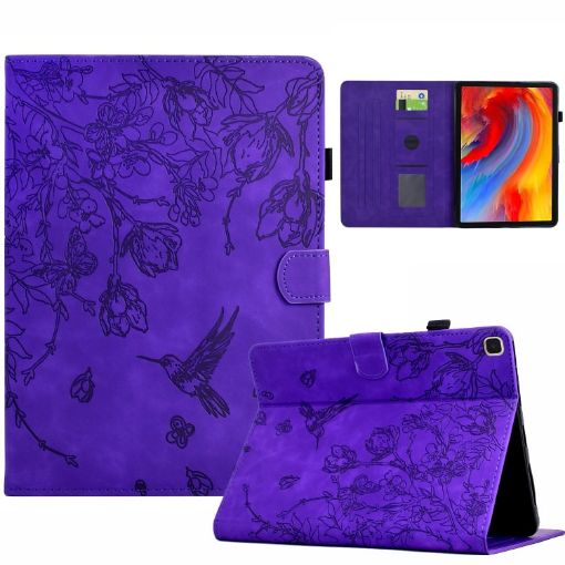 Samsung Galaxy Tab A7 10.4 T500 Purple Floral Bird Leather Case - 1