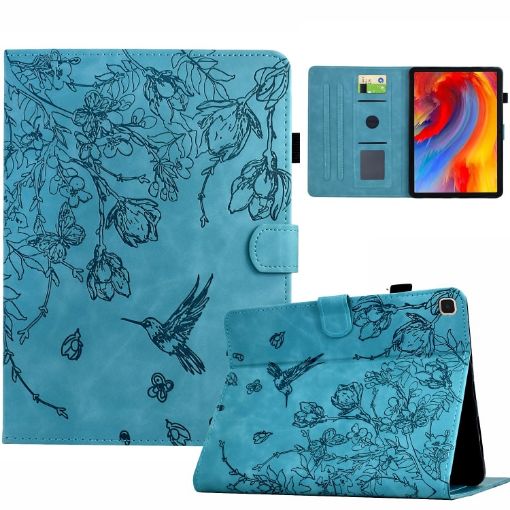 Samsung Galaxy Tab A7 10.4 T500 Floral Bird Embossed Leather Case Blue - 1