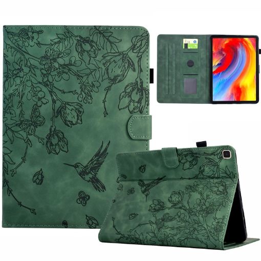 Samsung Galaxy Tab A7 10.4 T500 Green Floral Bird Embossed Leather Case - 1