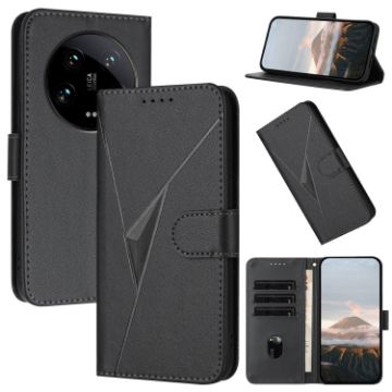 Xiaomi 14 Ultra Black Leather Phone Case with Triangle Buckle Clasp - 1