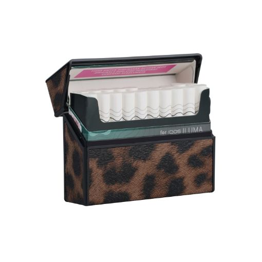 IQOS Series Electronic Cigarette Grooved Leather Storage Box - Leopard Brown - 1