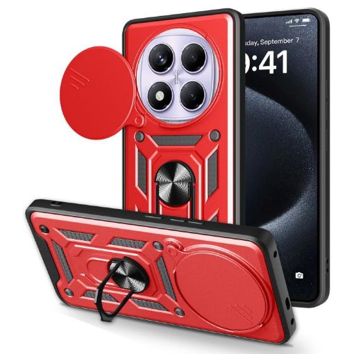 Red TPU+PC Phone Case with Sliding Camera Cover for Redmi Note 14 Pro 4G - 1
