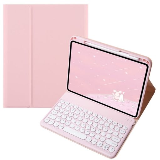Infinix Xpad 11" Pink Bluetooth Keyboard Leather Case with Round Keys - 1