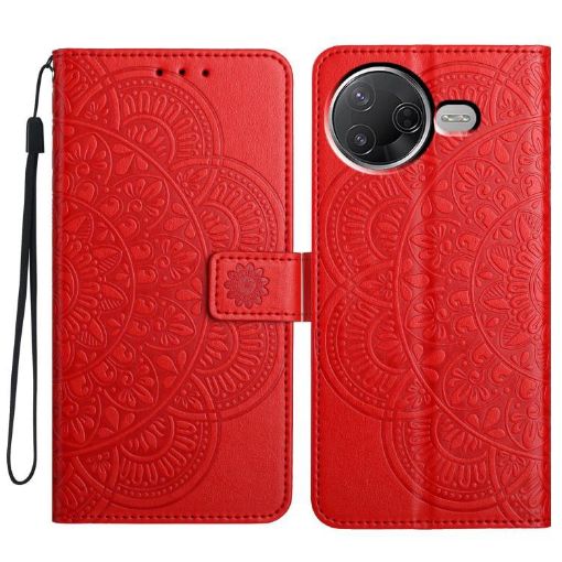 Xiaomi Poco F7 Pro/Ultra Red Flower Embossed Leather Phone Case - 1