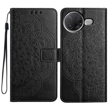 Xiaomi Poco F7 Pro/Ultra Black Flower Embossed Leather Phone Case - 1