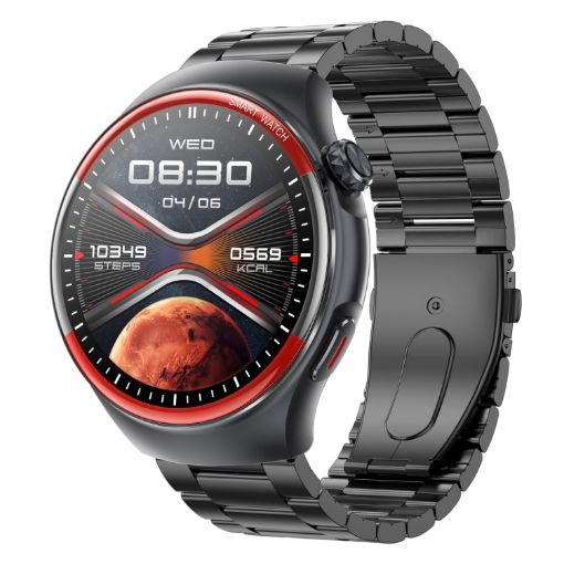T82 1.43" Round Screen Smart Watch, BT Call, Health Monitoring, Black Strap - 1