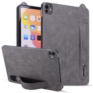 iPad Pro 13 2024 Grey TPU Leather Back Case with Wristband - 1