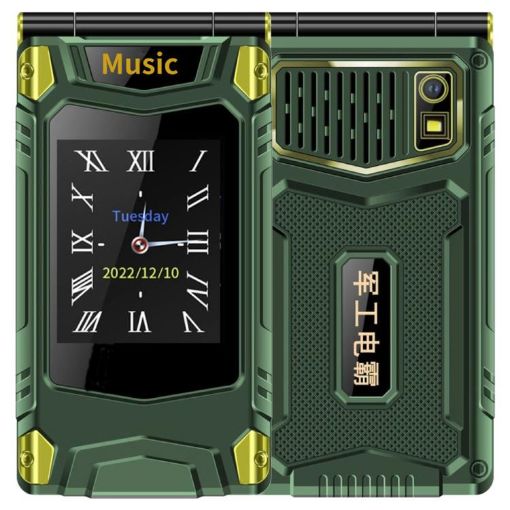 M7+ 4G Dual Screen Flip Phone, 6800mAh, Dual SIM, SOS, UK Plug (Green) - 1