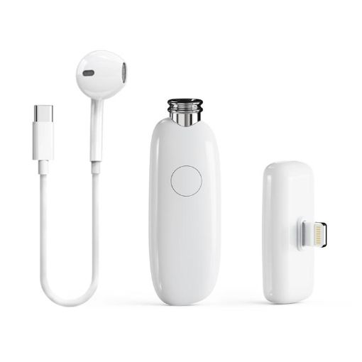 FUNSNAP M3 Wireless Microphone with Monitoring Earphones, 8 Pin, White - 1