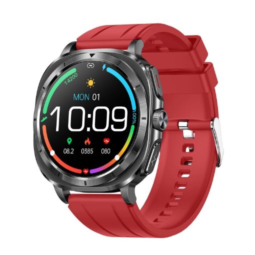 ET492 Smart Watch - 1.43" AMOLED, ECG/Blood Sugar, Red Silicone Strap - 1