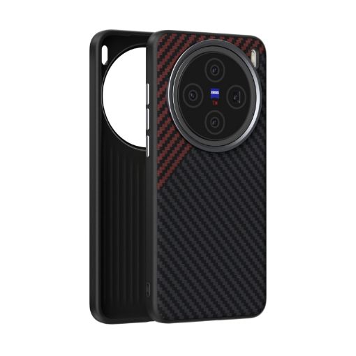 Vivo X200 ABEEL C Carbon Fiber 6D MagSafe Phone Case Black Red - 1