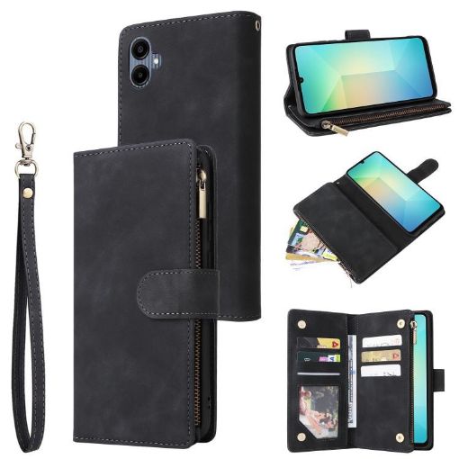 Samsung Galaxy A07 4G/5G Black Leather Wallet Phone Case with Zipper - 1
