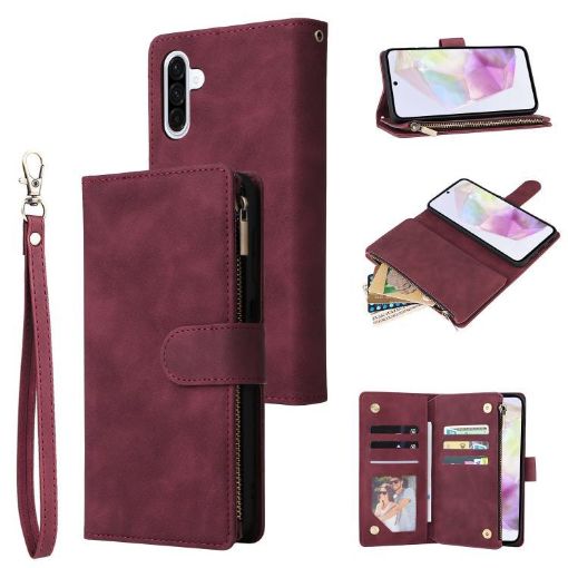 Samsung Galaxy A17 5G Wine Red Leather Wallet Phone Case with Zipper - 1