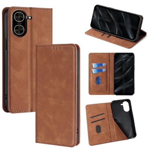 Redmi A5 4G 171.7mm Magnetic Leather Phone Case - Light Brown Skin Feel - 1
