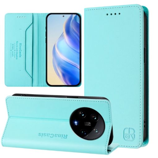 Xiaomi 14 Ultra 5G RC01 Dual-Folded RFID Leather Case Mint Green - 1
