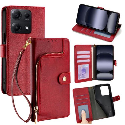Red Leather Zipper Bag Phone Case for Redmi Note 14S 4G - 1
