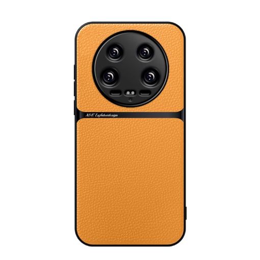 Xiaomi 14 Ultra Yellow Litchi Leather Magnetic Shockproof Phone Case - 1