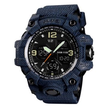 SKMEI 1155B Men's Waterproof Sports Watch, Large Dial, Denim Blue - 1