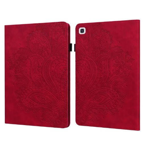 Red Peacock Embossed Flip Leather Case for Samsung Galaxy Tab A7 T500 - 1