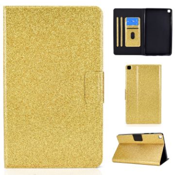 Samsung Galaxy Tab A7 Lite T220 Gold Glitter Flip Leather Case with Holder - 1