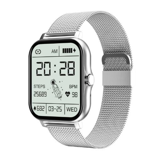 GT20 1.69" TFT Smart Watch, IP67 Waterproof, Steel Strap Silver - 1