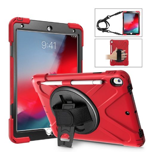 Shockproof Red Silicone + PC Case w/ Holder, Strap & Pen Slot for iPad Pro 10.5 - 1