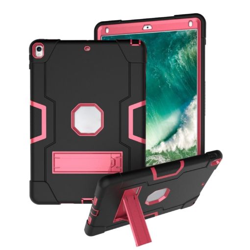 Shockproof Silicone + PC Case with Holder for iPad Pro/Air 10.5" (Black/Rose) - 1