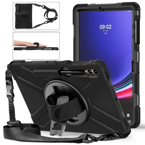 Samsung Galaxy Tab S7 FE/S7+/S9+/S8+ Black Silicone PC Case with Strap - 1