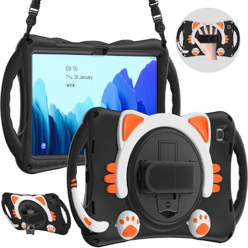 Samsung Galaxy Tab A7 10.4 2020 Cat King Kids Shockproof Case Black Orange - 1
