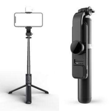 Q02S Fill Light Bluetooth Selfie Stick Tripod Phone Holder - Black - 1