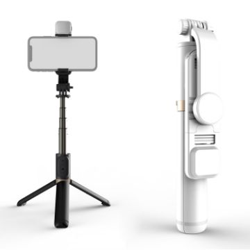 Q03S White Bluetooth Selfie Stick Tripod & Mobile Phone Holder Fill Light - 1