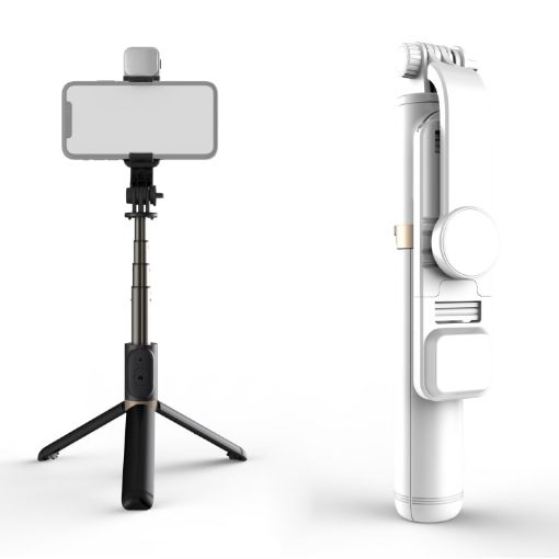 Q03S White Bluetooth Selfie Stick Tripod & Mobile Phone Holder Fill Light - 1