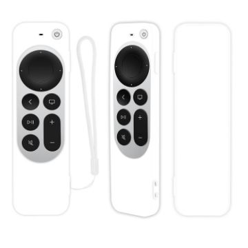 Silicone Case Cover with Rope for Apple TV 4K 4th Siri Remote (White) - 1